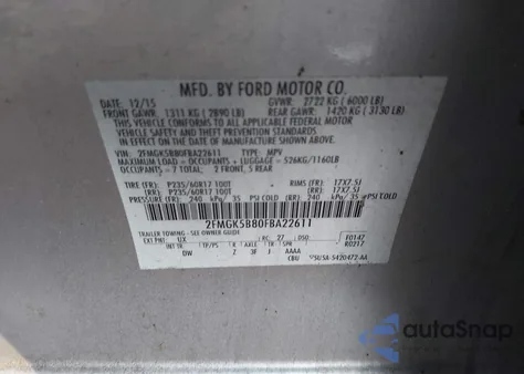 2015 Ford Flex Se z USA, uszkodzony, nr VIN 2FMGK5B80FBA22611